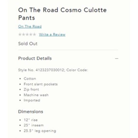 NWT-On the Road x Anthropologie Mint Cosmo Culotte Pants - L - Picture 6 of 6